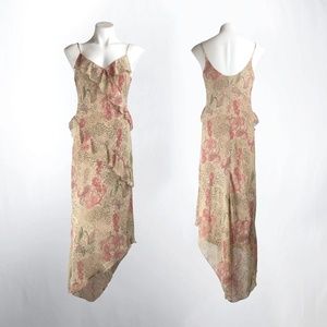 La Belle 90s Cream Ruffle Bias Cut Dress